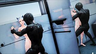 what happens when valkyrie takes a bath in this 3d hentai?
