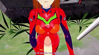 Does Asuka Langley Soryu enjoy blowjob and fucking in POV?