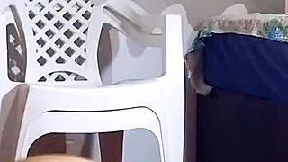 exhibitionist plays with giant dildo in recording section for fun