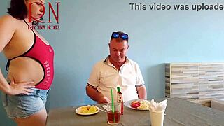 Watch this naked waitress serve from her navel, full teaser!