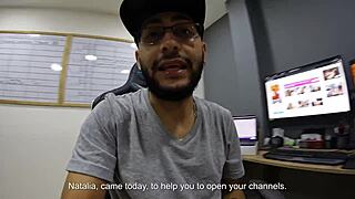 My friend visits my office and I catch her masturbating. So I put my cock in her sweet mouth.