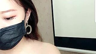 asian girl shows milk on cam in casual chat