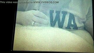 The bbw wife with big tits gives blowjob.