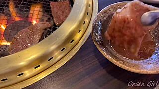 Asian beauty enjoys steamy bath at Mie Prefecture stone steps