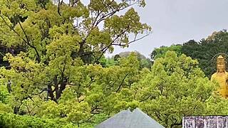 Asian beauty enjoys steamy bath at Mie Prefecture stone steps