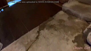 Asian beauty enjoys steamy bath at Mie Prefecture stone steps