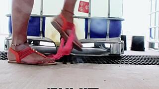 Staci Onit Teases in Wet Pink Panties, Feet Fetish.