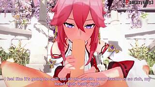 Yae Miko sucking Genshin Impact