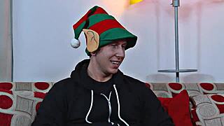 brunette milf gives christmas blowjob surprise