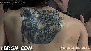 Lascivious brunette uses fake penis gently