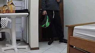 the delivery moto boy gets a blowjob from latina with natural tits