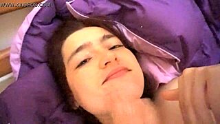 Beautiful young girl wakes up moaning and deepthroats her boyfriend's big cock for cumshot