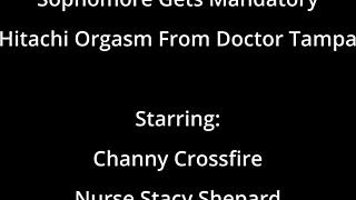 A patient Channy Crossfire receives mandatory vibrator orgasms during physical therapy at Hitachihoes.com
