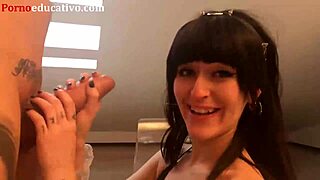 brunette shows deep throat technique.