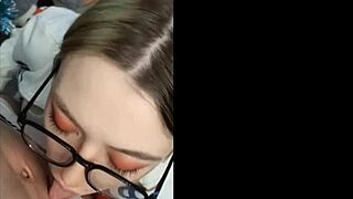 Secretary Licks Balls and Sucks Cock in Office POV