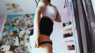 Cute goth girl fingers herself in cosplay on webcam