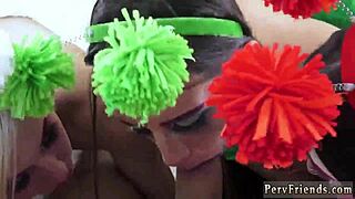 After party, she gives sexy blowjob and plays with dirty feet