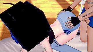 TV woman enjoys hot exercises in sportswear