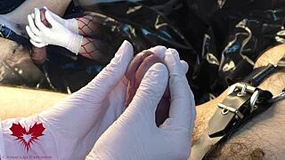 How does mistress make me cum with white gloves on my cock?