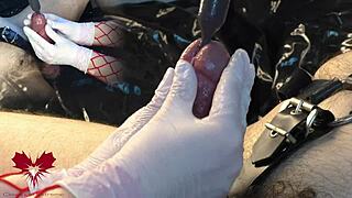 How does mistress make me cum with white gloves on my cock?