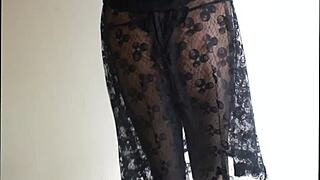 Seductive in translucent pantyhose and lingerie