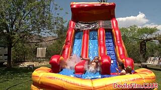 wild lesbo gangbang outdoors with toys in pussy and ass.