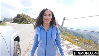 Latina milf engages in public flashing of her body parts outdoors