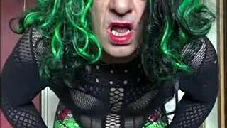 Sissy spills cumshot in hand and swallows it down.