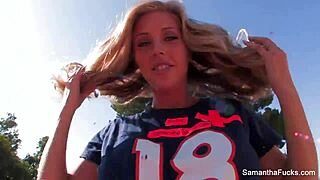 samantha saint has fun with football and nude scenes