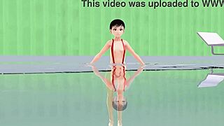 Leo Anime Girl Swims in Micro Bikini with Nip Slip