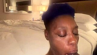 ebony woman sucking on a big black cock in a homemade video with horny sex