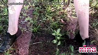 lesbian nina flaunts her sexy curves while rubbing outdoors
