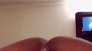 Small ebony rides homemade monster cock.