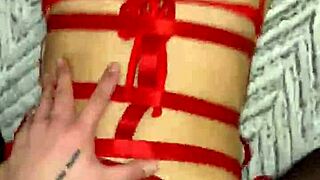 latina teen in sexy lingerie bent over in doggystyle position.