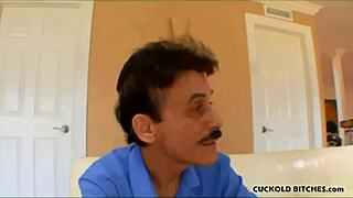 Witness a hot stud spill deep inside a willing wife during intense femdom play.