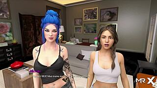 Hentai game features hot girl-on-girl kissing action