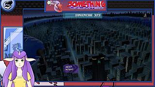 Blonde with big tits and blue eyes in anime scene