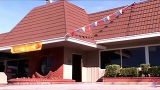 I, as a blonde, enter the bdsm mansion and suck cocks through the glory hole