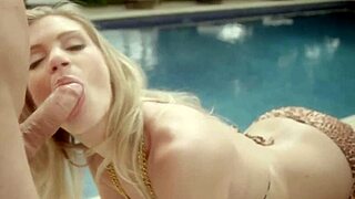 brunette gives experienced blowjob, swallows cum happily