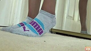 Black cougar's sexy legs and booty in Puma socks