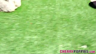 Teen babe poses in bikini outdoors