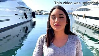 sarah, 21, is a sexy hostess at saint tropez with small tits getting a facial cumshot