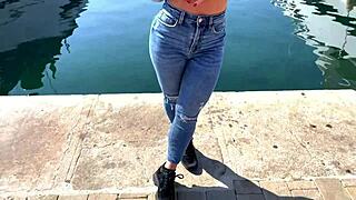 sarah, 21, is a sexy hostess at saint tropez with small tits getting a facial cumshot