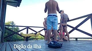 Beautiful redhead gets her ass fucked outside