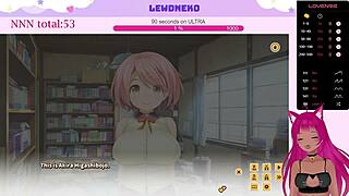 Moaning Vtuber Lewdneko masturbates big tits in cute anime hentai game dating solo part one.