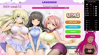 Moaning Vtuber Lewdneko masturbates big tits in cute anime hentai game dating solo part one.