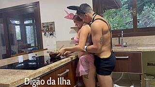 Enjoying A Tasty Bunny In The Kitchen.