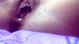 pussy gets a messy cumshot on the bed