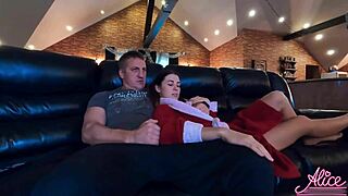 Busty Babe Sucks Cock And Hard Pussy Fuck - Cum In Mouth After Watching TV