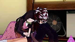 Tanjiro and Nezuko in Demon Slayer hentai: innocent siblings turn horny with blowjobs and cumshots